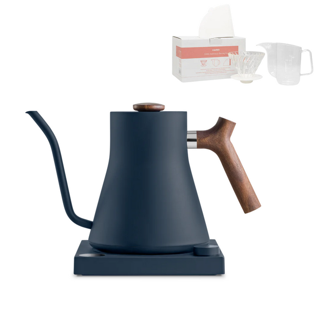 FELLOW Stagg EKG Electric Kettle - Stone Blue with Walnut Handle (UK PLUG)