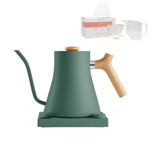 FELLOW Stagg EKG Electric Kettle SMOKE GREEN WITH MAPLE HANDLE UK PLUG