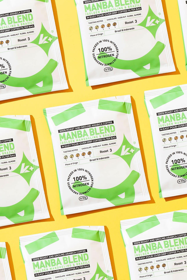 ManBa Blend One Cup Drip Filter Coffee Bag Pack of 5 - K+ Coffee Golden Mandheling & Brazilian Coffee