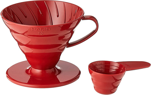 Hario V60 Plastic Coffee Dripper | V-Shaped Cone Coffee Dripper With Heat Retention, Red, Size 02