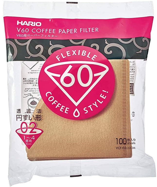 Hario V60 Coffee Filter Papers Size 02 - Natural Brown (100 Pack Bag) made in japan