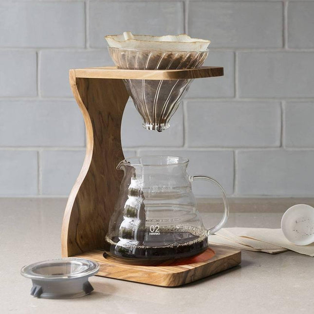 Hario V60 Olive Wood Stand Set - All-in-One V60 Coffee Brewer Setup