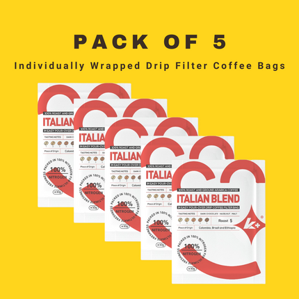 K+ Drip Coffee Bags | 100% Arabica Ground Coffee in Single Serve Portable Pour Over Filter Coffee Bags | Medium - Dark Roasted | Pack of 5 Coffee Bags
