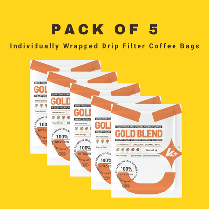 K+ Drip Coffee Bags | 100% Arabica Ground Coffee in Single Serve Portable Pour Over Filter Coffee Bags | Medium - Dark Roasted | Pack of 5