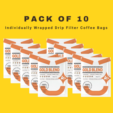K+ Drip Coffee Bags | 100% Arabica Ground Coffee in Single Serve Portable Pour Over Filter Coffee Bags | Medium - Dark Roasted | Pack of 10