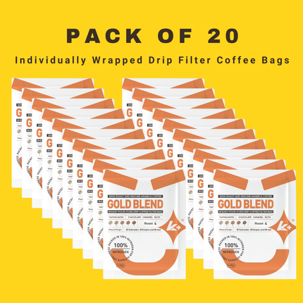 K+ Drip Coffee Bags | 100% Arabica Ground Coffee in Single Serve Portable Pour Over Filter Coffee Bags | Medium - Dark Roasted | Pack of 20