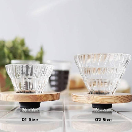Hario V60 Glass Coffee Dripper Olive Wood Size 01